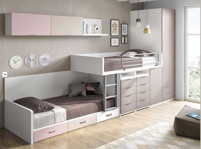 Двухъярусная угловая кровать для детей ([n[ фото): детская мебель со шкафом и столом для двоих малышей
