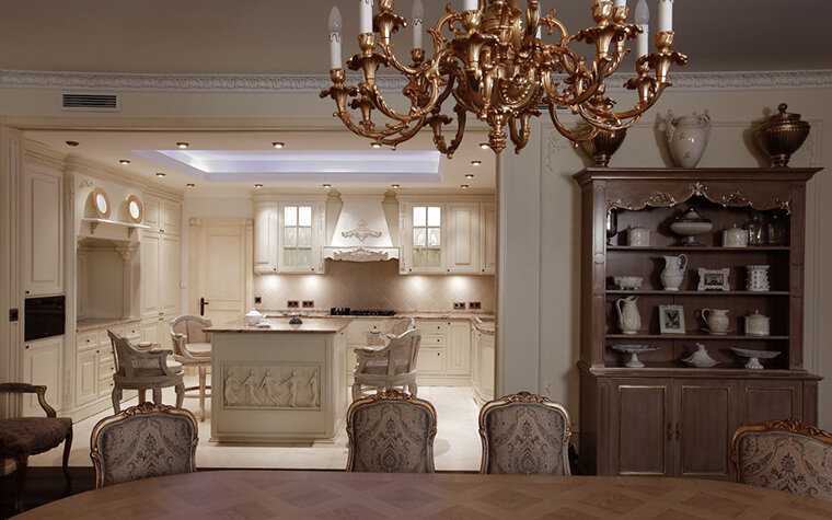 Кухня-гостиная в классическом стиле: 60 фото дизайна интерьера, столовая и ее оформление