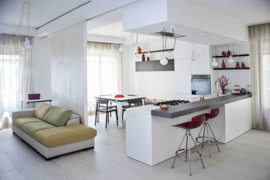 Дизайн кухни совмещенной с гостиной фото с барной стойкой: между разделением и совмещением, отделенный интерьер