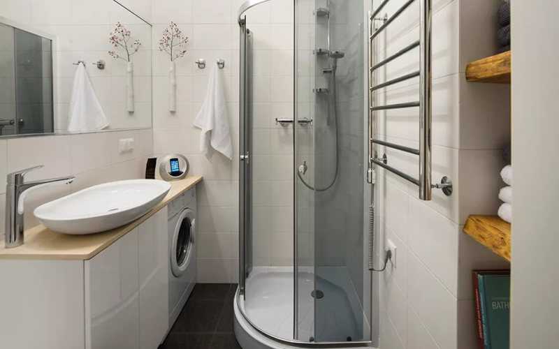 Дизайн ванной в хрущевке со стиральной машиной (14 фото)