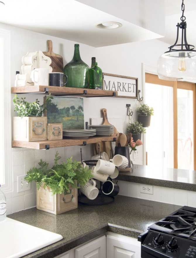Полки на кухню (124 фото): кухонные выдвижные на стену вместо шкафов реального интерьера, из дерева в стиле прованс