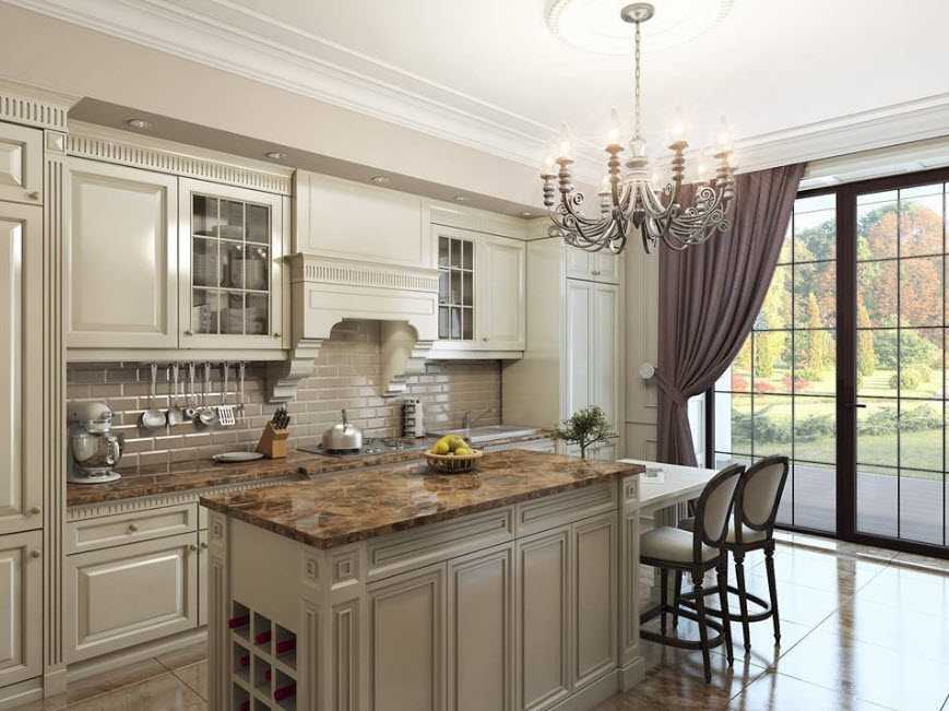 Кухня в классическом стиле: фото интерьера, дизайн в светлых тонах, угловые в кухне-гостиной, в частном доме