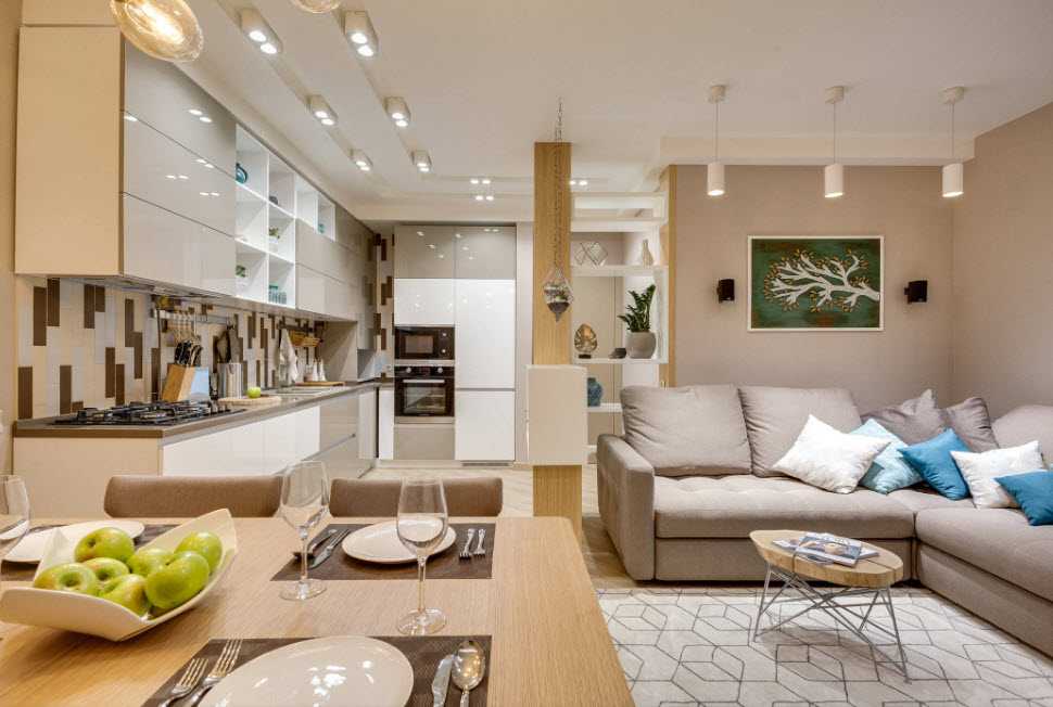 План однокомнатной квартиры: современный дизайн пространства, разделение студии площадью 40 кв. метров на зоны комнаты и кухни