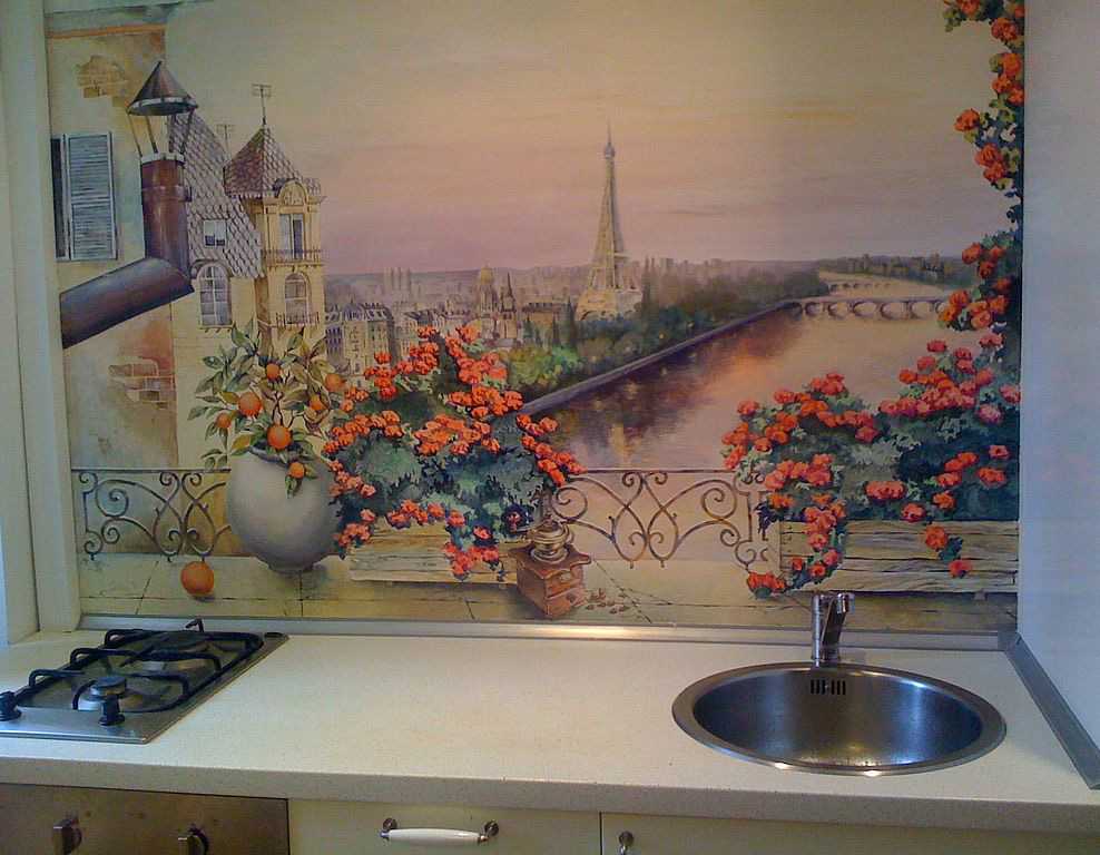 Обои в стиле прованс для кухни: фото также картины, фрески и панно с кирпичной стеной