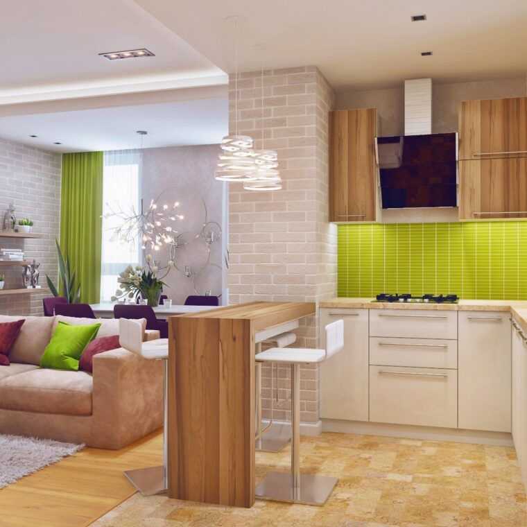 Кухня-гостиная с барной стойкой (62 фото): дизайн интерьера, разделение комнат аркой