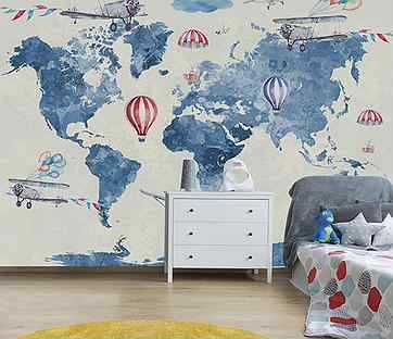 Карта мира в интерьере детской комнаты