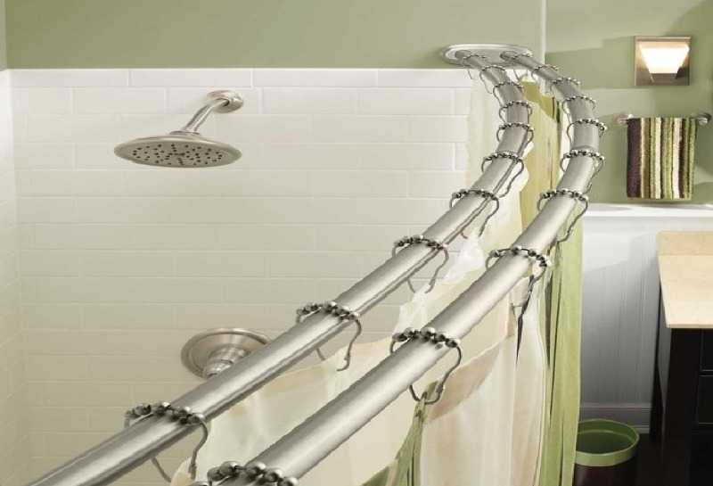 Карниз для шторы в ванной комнате: гибкая штанга, телескопическая палка, держатель для шторки асимметричной ванны