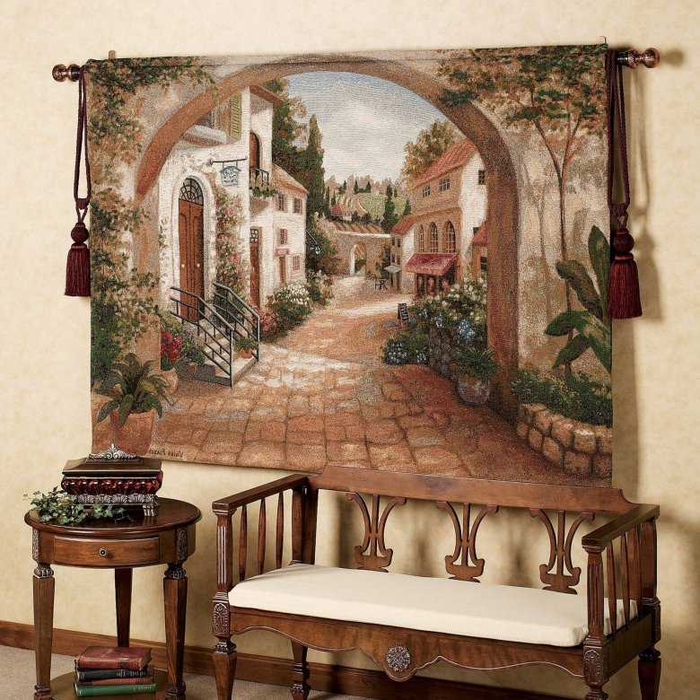 Фреска на кухню в интерьере в стиле прованс возле стола