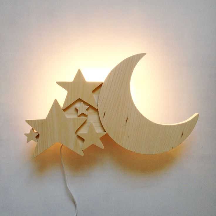 Ночник из дерева: детские деревянные светильники в виде луны, звезды и объемных картин