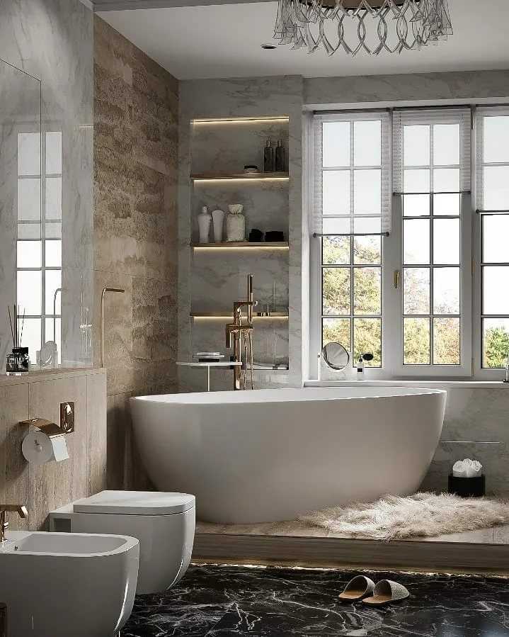 Отдельностоящая ванна – современный вид сантехники, позволяющий преобразить интерьер. Примеры отделки ванных комнат разного размера. Где расположить стоящие отдельно овальные модели ванн на ножках