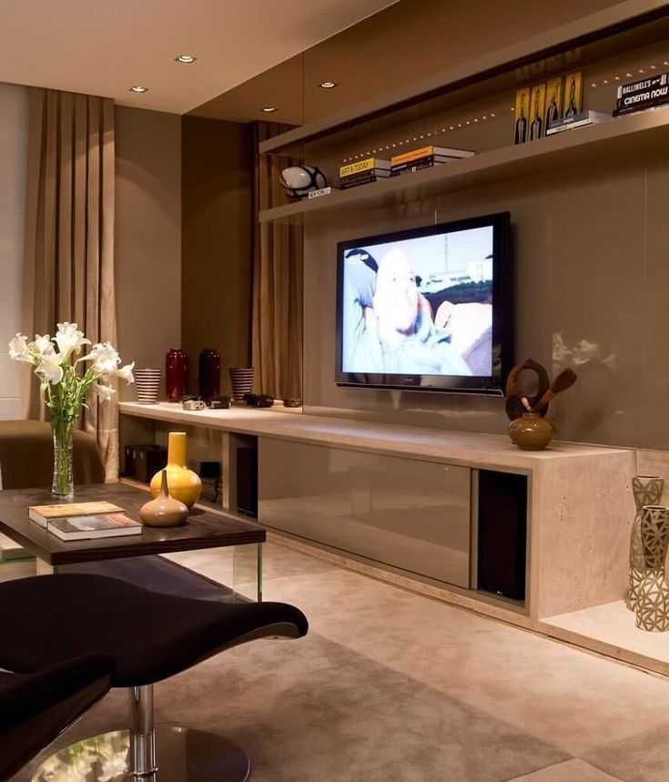 Дизайн стены с телевизором в гостиной (41 фото): оформление акцентной стены, как красиво оформить