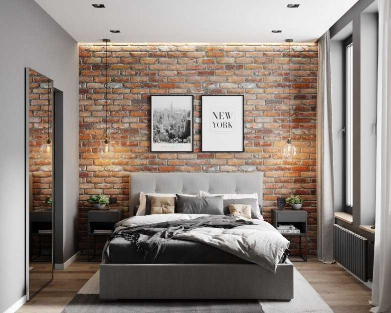 Идеи интерьера спальни с кирпичной стеной