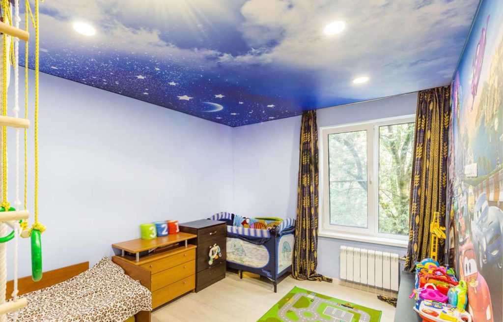 Натяжные потолки в детскую: фото для девочки в комнату, дизайн для мальчика, двухуровневые с фотопечатью для подростка, вреден ли в спальне
