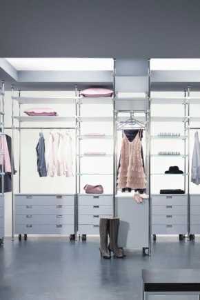 Стеллажи для гардеробной (64 фото): металлические сборные модели для одежды в гардеробе