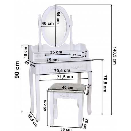Варианты размеров туалетного столика, модели для маленьких комнат