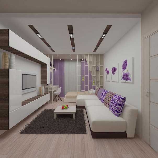 Гостиная с рабочим местом: зона и дизайн кабинета, в одной комнате интерьер спальни, фото зонирования зала в доме