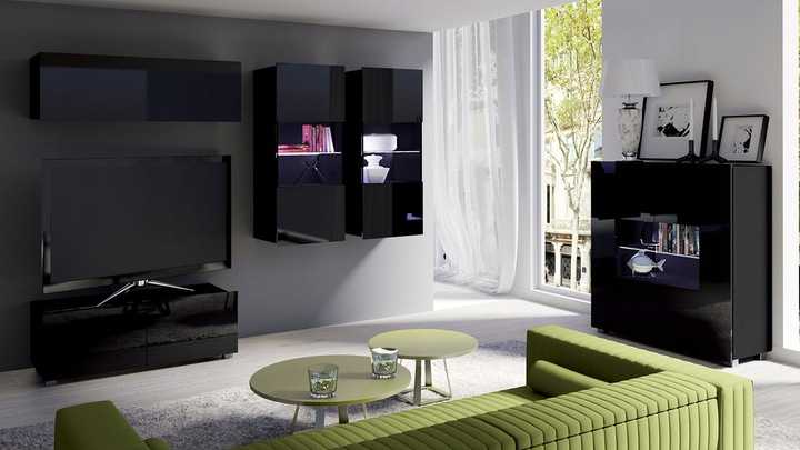 Глянцевая стенка для гостиной (33 фото): двусторонние модели из мдф черных и белых цветов