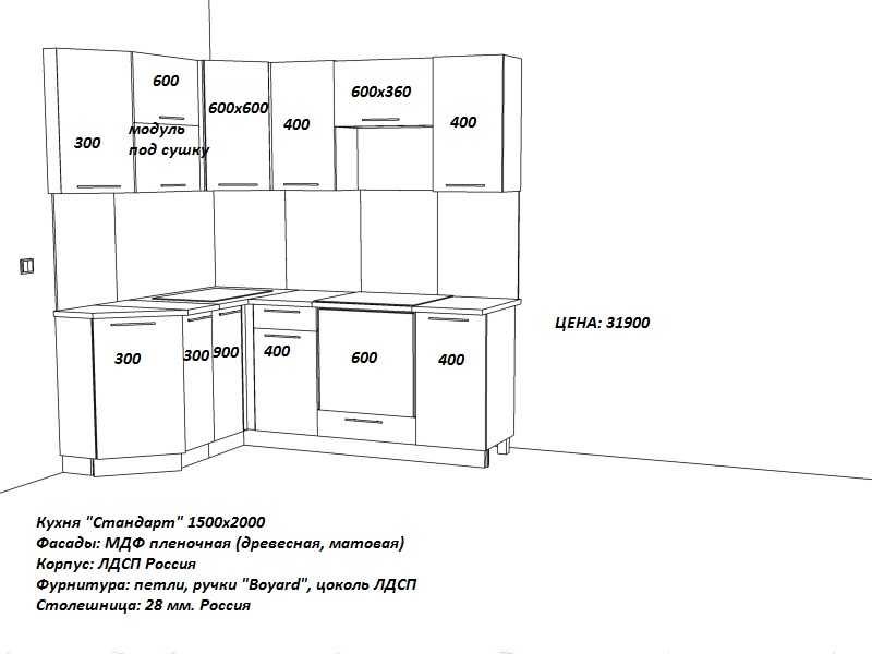 Высота кухонного гарнитура: от пола, стандартные размеры, глубина и ширина