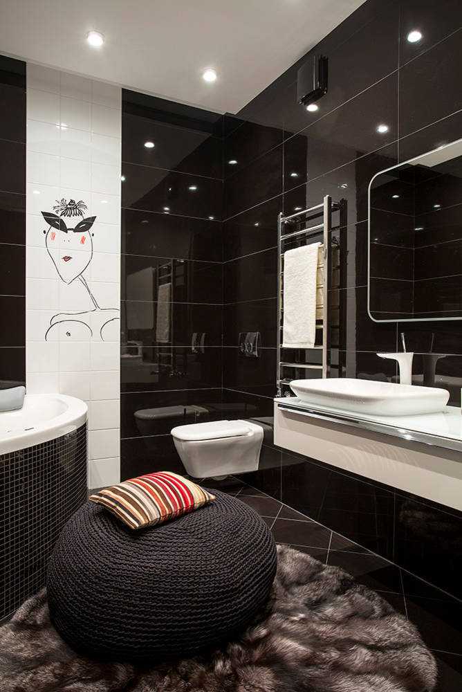 Дизайн черной ванной: 250+ (фото) сочетаний с белым/красным