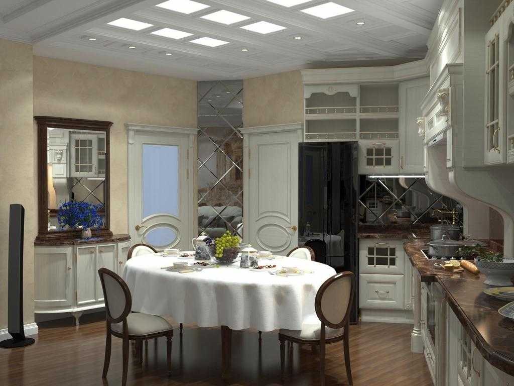 Неоклассика в интерьере кухни: реальные фото в квартире в белом цвете, дизайн данного стиля, угловая кухня совмещенная с гостиной