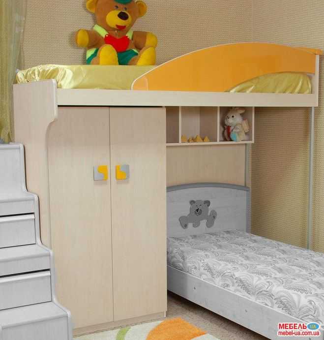 Двухъярусная кровать для детей со шкафом