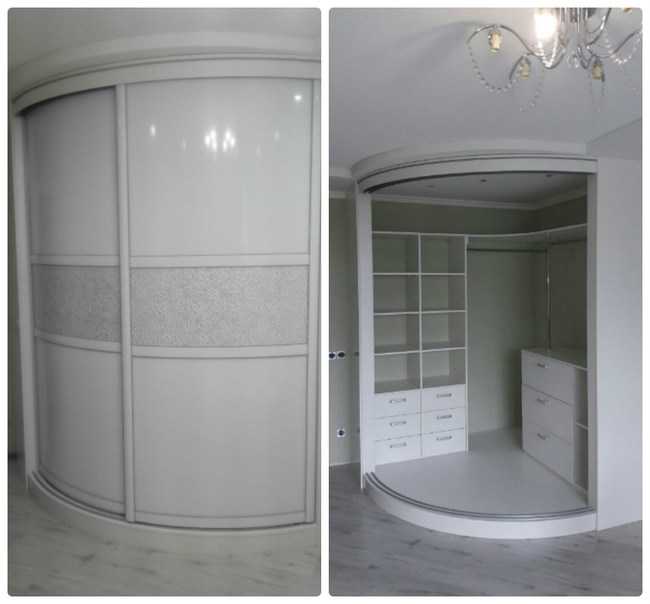 Радиусные шкафы (49 фото): модели в спальню и в гостиную с полукруглыми дверями, радиальный шкаф с распашными створками, круглые модели для прихожей