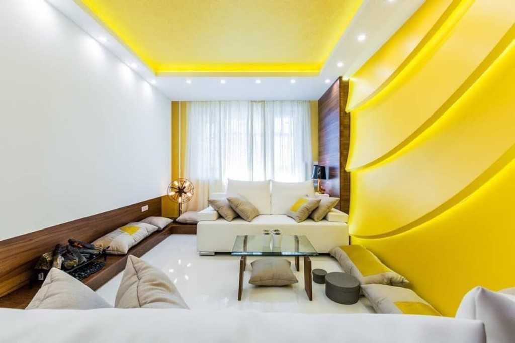 Двухуровневые потолки из гипсокартона для гостиной (43 фото): 2-х уровневый потолок с подсветкой, идеи 2021 и примеры в интерьере