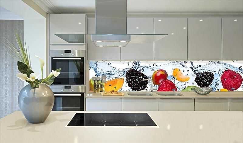 Скинали — стеклянный кухонный фартук с рисунком: виды и особенности