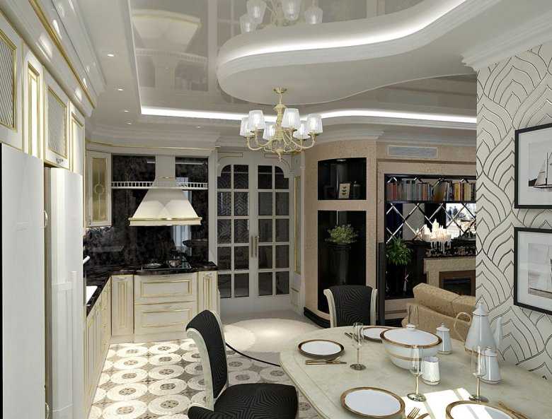 Дизайн кухни столовой-гостиной (56 фото): интерьер квартиры-студии в классическом стиле