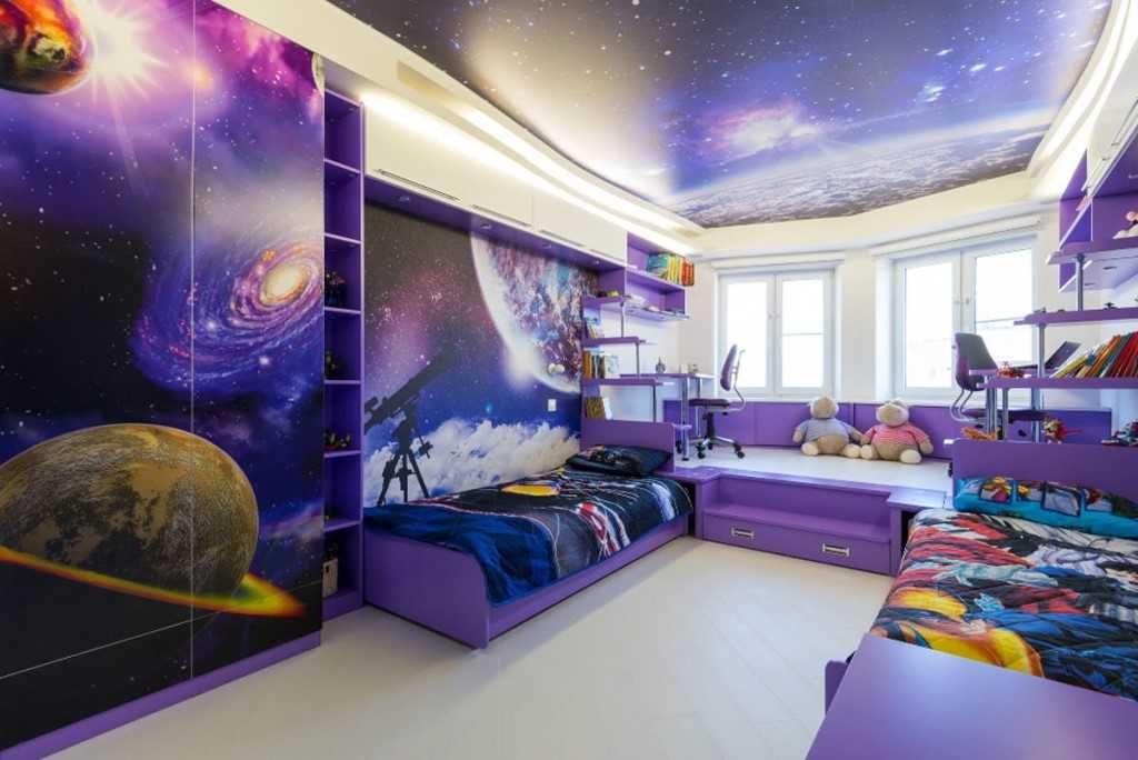 Дизайн потолка в детской комнате: варианты оформления потолка на фото