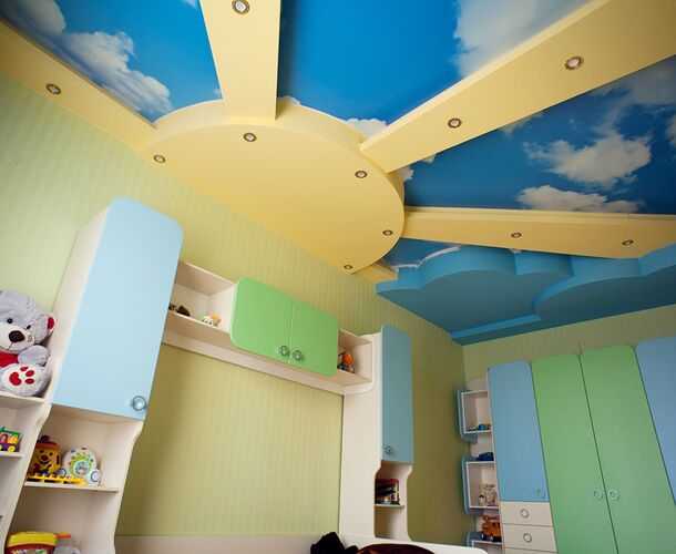 Натяжные потолки в детской комнате: выбираем оформление