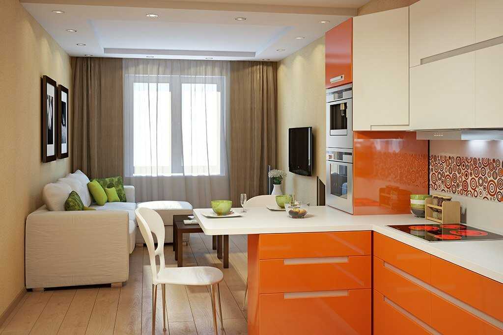 Дизайн кухни-гостиной 17 кв. м. с зонированием: 50 фото интерьеров