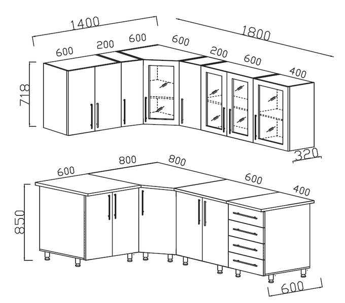 Стандартные размеры кухонных шкафов и фасадов