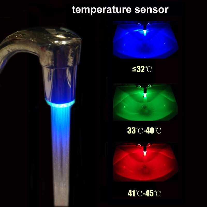 Светодиодная насадка на кран: варианты с подсветкой воды и светящиеся с контролем температуры, назначение и особенности световых насадок