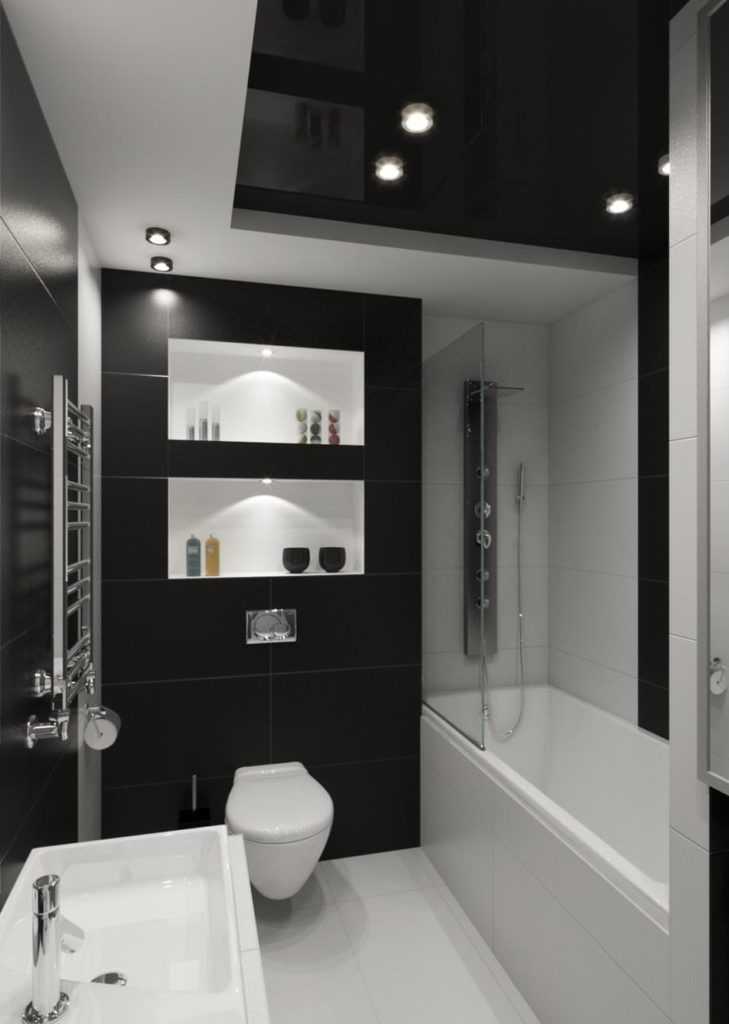Дизайн ванны в черно-белом цвете (14 фото)