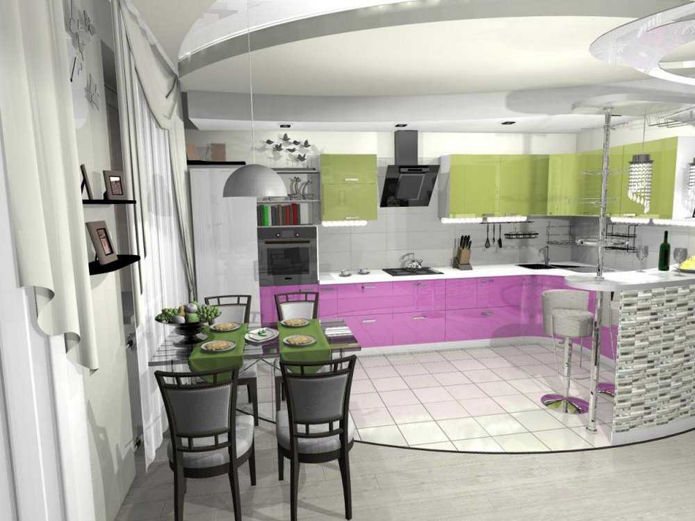 Дизайн кухни размером площадью 20 кв. м