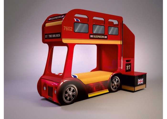 Двухъярусная кровать-автобус омнибус "лондон" красный в москве