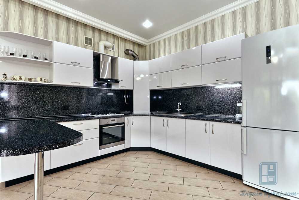 Кухня со столешницей и фартуком (40 фото): как лучше сочетать белую кухню с черной, серой и другими темными цветами столешниц вместе с фартуком