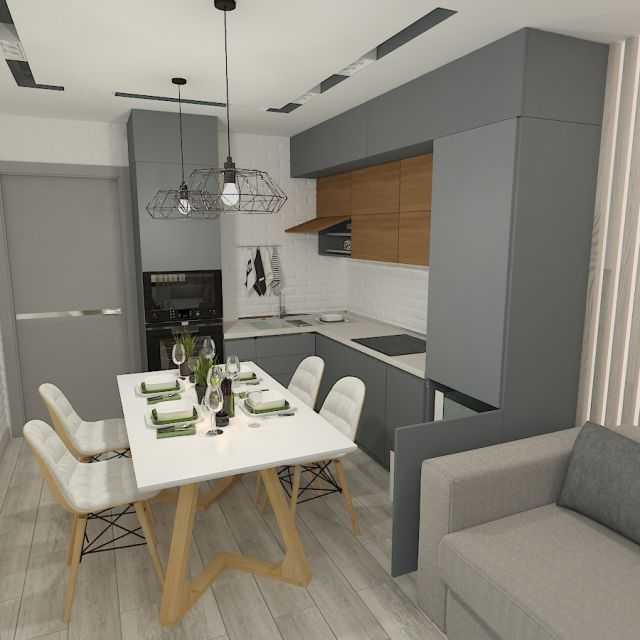 Дизайн и планировка кухни размером 12 кв. м с диваном