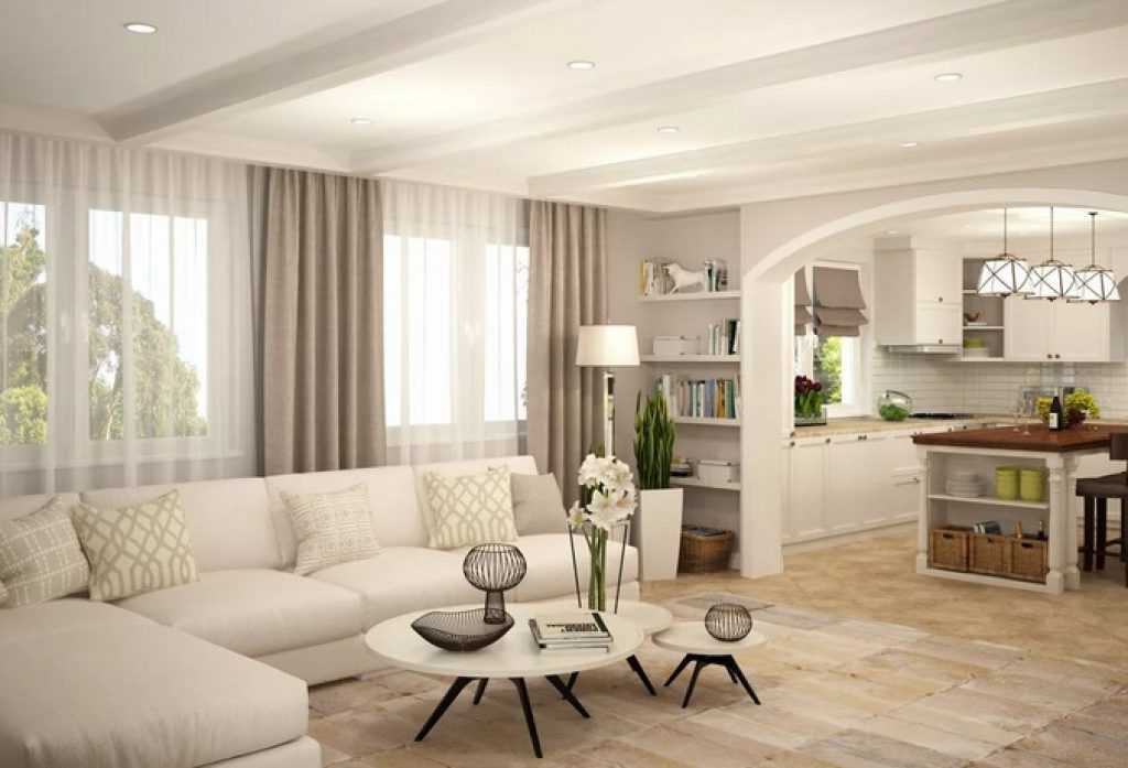 Современные кухни-гостиные: дизайн, советы по обустройству интерьера совмещённых комнат. Разнообразие стилей. Освещение, отделка потолка и стен, как элементы зонирования.