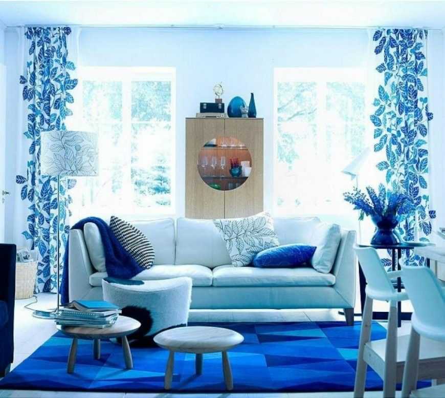 Синяя гостиная: правильное использование синего в интерьере: фото идей дизайна