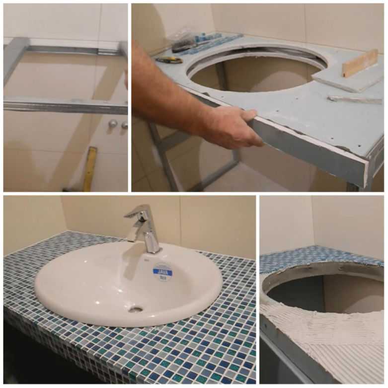 Столешница для ванной комнаты под раковину (82 фото): установка и крепление модели из дерева или плитки, как крепить и чем врезать умывальник