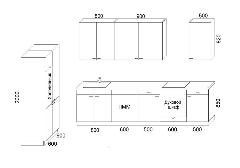 Размеры кухонных шкафов: стандарты, чертежи, какие бывают  (7 фото)