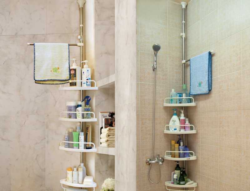 Какие угловые полки в ванную комнату лучше: из нержавеющей стали, стекла или пластика и почему + фото