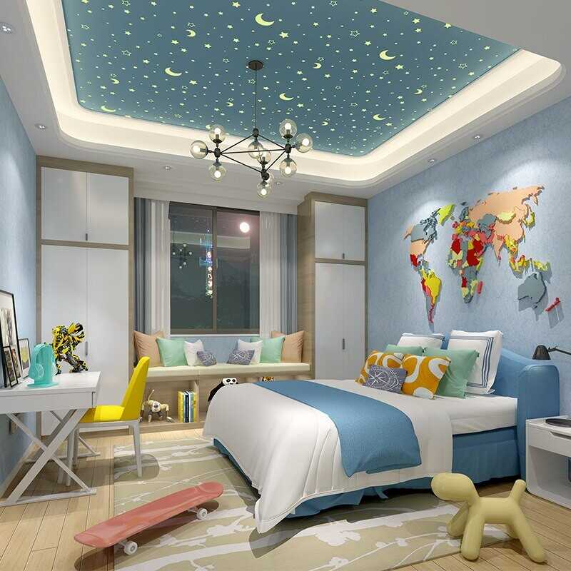 Потолок в детской: фото в комнате, какой лучше сделать рисунок, дизайн со скошенным и с фотопечатью, проектор для комбинированного, ремонт
