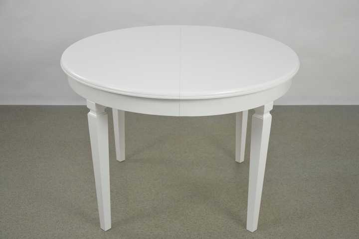 Круглый раздвижной стол: белая полукруглая конструкция на одной ножке для гостиной из малайзии и других производителей, диаметр 70, 80, 90, 120 см