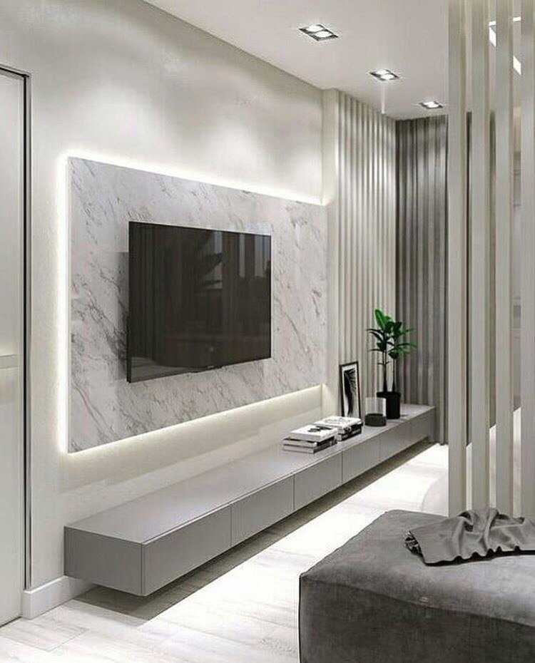 Дизайн стены с телевизором в гостиной (41 фото): оформление акцентной стены, как красиво оформить